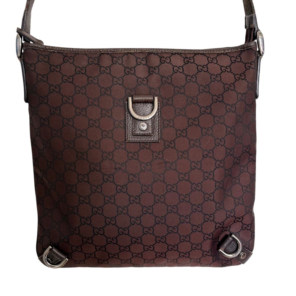 Vintage Gucci Abbey D-Ring Crossbody Hand Shoulder Bag Brown Silver Authentic - Picture 2 of 15